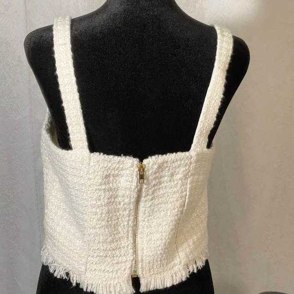 Walter Baker Aria Tweed Preppy Crop Top White Gold Fringe Button Tank NWT M - Picture 2 of 12